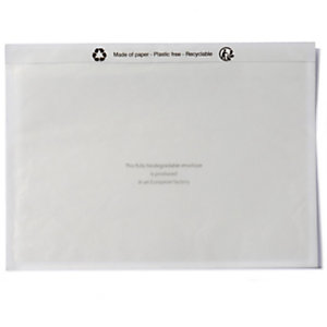 BOTTA ECOPACKAGING Busta adesiva portadocumenti neutra in carta, 22,8 x 16,5 cm, Trasparente (confezione 100 pezzi)