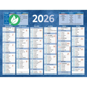Bouchut Calendrier mural annuel (6 mois / face) - Bleu - 17,5 x 13,5 cm - 2026 Bouchut Calendrier mural annuel (6 mois / face) - Bleu - 17,5 x 13,5 cm - 2026