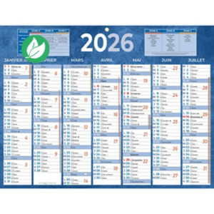 Bouchut Calendrier mural annuel (7 mois / face) - Bleu - 32 x 42 cm - 2026 Bouchut Calendrier mural annuel (7 mois / face) - Bleu - 32 x 42 cm - 2026