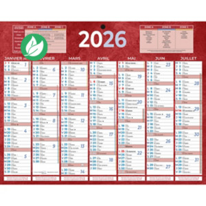 Bouchut Calendrier mural annuel (7 mois / face) - Rouge - 21 x 26,5 cm - 2026 Bouchut Calendrier mural annuel (7 mois / face) - Rouge - 21 x 26,5 cm - 2026