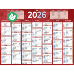 Bouchut Calendrier mural annuel (7 mois / face) - Rouge - 32 x 42 cm - 2026 Bouchut Calendrier mural annuel (7 mois / face) - Rouge - 32 x 42 cm - 2026