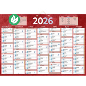 Bouchut Calendrier mural annuel (7 mois / face) - Rouge - 38,5 x 54 cm - 2026 Bouchut Calendrier mural annuel (7 mois / face) - Rouge - 38,5 x 54 cm - 2026