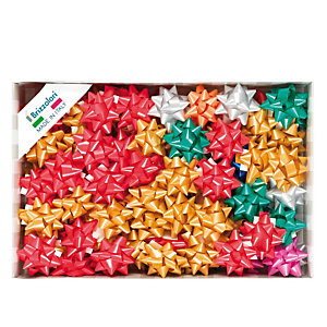 BRIZZOLARI Stelle di nastro liscio 6800 - 14 mm x diam. 6,5 cm - colori natalizi assortiti  - conf. 100 pezzi