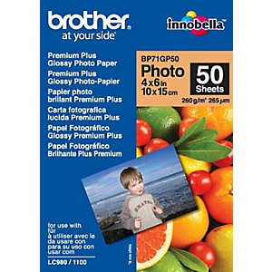 Brother BP71GP50 Premium Glossy Photo Paper, 260 g/m², Blanc, 265 µm, 50 feuilles, 102 x 152 mm BP-71GP50