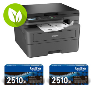 Brother DCP-L2627DWXL, Impresora multifunción láser monocromo, Wi-Fi, A4, incluye 2 toneres de alta capacidad TN2510XL, DCPL2627DWXL