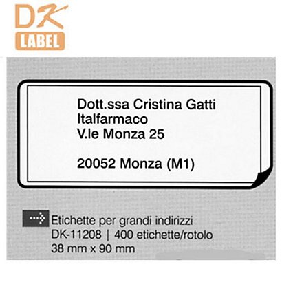 BROTHER DK-11208 Etichette pretagliate per Grandi Indirizzi, 38 x 90 mm (rotolo 400 etichette) - 1