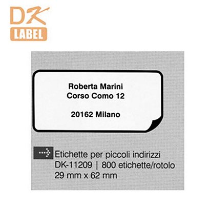 BROTHER DK-11209 Etichette pretagliate per Piccoli Indirizzi, 29 x 62 mm, (rotolo 800 etichette) - 1