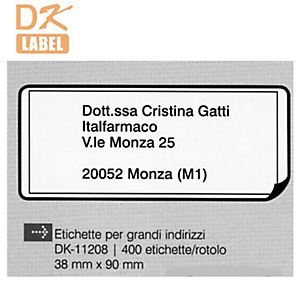 Brother Etichette pretagliate "DK" - Grandi indirizzi - Dimensioni etichetta 38 x 90 mm - Etichette per rotolo 400 x 1 Brother Etichette pretagliate "DK" - Grandi indirizzi - Dimensioni etichetta 38 x 90 mm - Etichette per rotolo 400 x 1