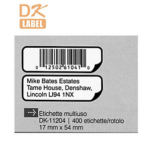 Brother Etichette pretagliate "DK" - Multiuso - Dimensioni etichetta 17 x 54 mm - Etichette per rotolo 400 x 1 Brother Etichette pretagliate "DK" - Multiuso - Dimensioni etichetta 17 x 54 mm - Etichette per rotolo 400 x 1