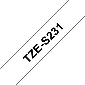 Brother Rouleau de ruban adhésif laminé extra solide, TZe-S231, noir sur blanc, 1,2 cm x 8 m