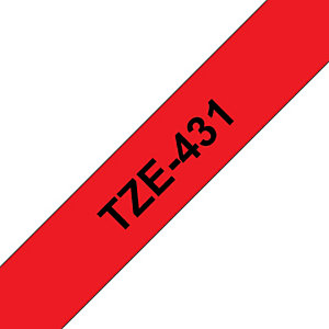 Brother Ruban TZe-431 pour étiqueteuse - 12 mm x 8 m - Noir sur Rouge