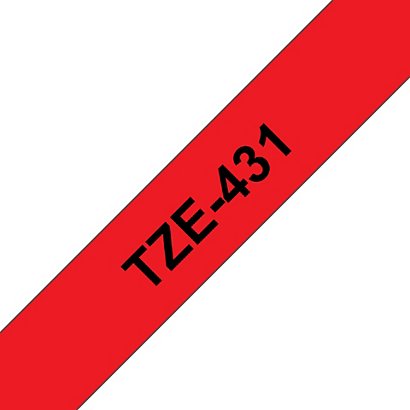Brother Ruban TZe-431 pour étiqueteuse - 12 mm x 8 m - Noir sur Rouge - 1