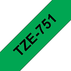 Brother Ruban TZe-751 pour étiqueteuse - 24 mm x 8 m - Noir sur Vert