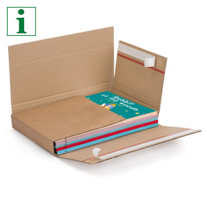 Brown book boxes with adhesive strips and red tear strip