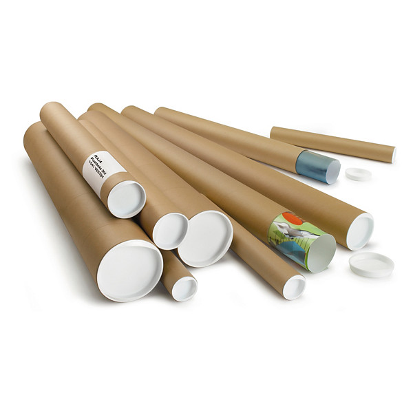 Brune posthylser med lokk - lengde: 550 mm, diameter: 60 mm