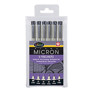 Bruynzeel - Sakura Pigma Micron Rotulador de calibrado, trazos de 0,05, 0,1, 0,2, 0,3, 0,5, 0,8 mm, negro