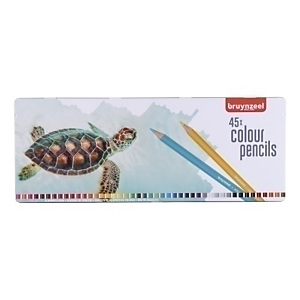 BRUYNZEEL Tortuga Lápices de colores, alta calidad, estuche de metal de 45 lápices, hexagonal, mina resistente de 2,9 mm, colores surtidos