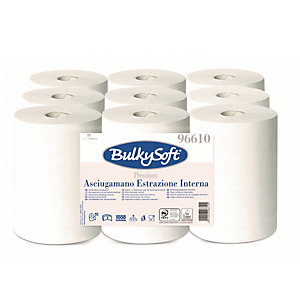 BULKYSOFT Asciugamani in rotolo Premium - Mini - 2 veli - goffratura micro - 19 gr - diametro 13 cm - 21,5 cm x 60 mt - bianco
