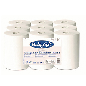 BULKYSOFT Asciugamani in rotolo Premium - Mini - 2 veli - goffratura micro - 19 gr - diametro 13 cm - 21,5 cm x 60 mt - bianco BULKYSOFT Asciugamani in rotolo Premium - Mini - 2 veli - goffratura micro - 19 gr - diametro 13 cm - 21,5 cm x 60 mt - bianco