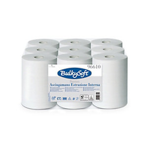 BULKYSOFT Asciugamani in rotolo Premium Mini, Pura cellulosa, 2 veli, Goffratura micro, 200 strappi, 21,5 cm x 60 m, Bianco (confezione 9 rotoli) BULKYSOFT Asciugamani in rotolo Premium Mini, Pura cellulosa, 2 veli, Goffratura micro, 200 strappi, 21,5 cm x 60 m, Bianco (confezione 9 rotoli)
