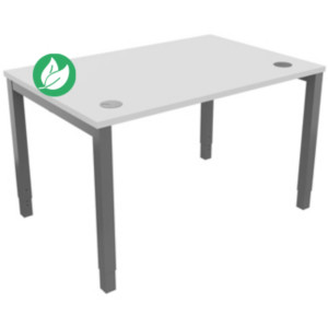 Bureau ajustable en hauteur Burocolor avec obturateurs - L.120 x P.80 cm - Plateau Blanc - Pieds Aluminium Bureau ajustable en hauteur Burocolor avec obturateurs - L.120 x P.80 cm - Plateau Blanc - Pieds Aluminium