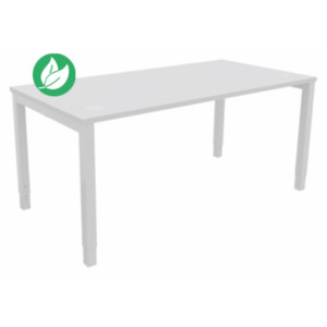 Bureau ajustable en hauteur Burocolor avec obturateurs - L.160 x P.80 cm - Plateau Blanc - Pieds Blanc Bureau ajustable en hauteur Burocolor avec obturateurs - L.160 x P.80 cm - Plateau Blanc - Pieds Blanc