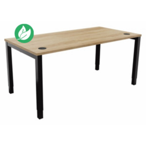 Bureau ajustable en hauteur Burocolor avec obturateurs - L.160 x P.80 cm - Plateau Chêne Nebraska - Pieds Noir Bureau ajustable en hauteur Burocolor avec obturateurs - L.160 x P.80 cm - Plateau Chêne Nebraska - Pieds Noir