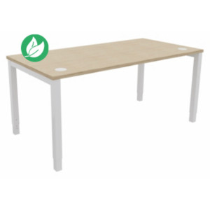 Bureau ajustable en hauteur Burocolor avec obturateurs - L.160 x P.80 cm - Plateau Chêne - Pieds Blanc