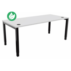 Bureau ajustable en hauteur Burocolor avec obturateurs - L.180 x P.80 cm - Plateau Blanc - Pieds Noir Bureau ajustable en hauteur Burocolor avec obturateurs - L.180 x P.80 cm - Plateau Blanc - Pieds Noir
