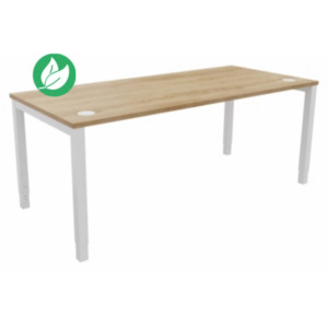 Bureau ajustable en hauteur Burocolor avec obturateurs - L.180 x P.80 cm - Plateau Chêne Nebraska - Pieds Blanc Bureau ajustable en hauteur Burocolor avec obturateurs - L.180 x P.80 cm - Plateau Chêne Nebraska - Pieds Blanc