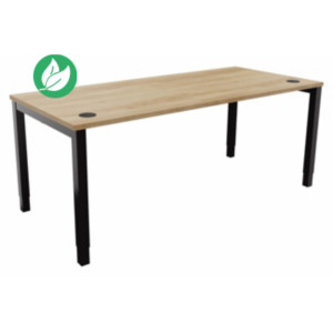 Bureau ajustable en hauteur Burocolor avec obturateurs - L.180 x P.80 cm - Plateau Chêne Nebraska - Pieds Noir Bureau ajustable en hauteur Burocolor avec obturateurs - L.180 x P.80 cm - Plateau Chêne Nebraska - Pieds Noir