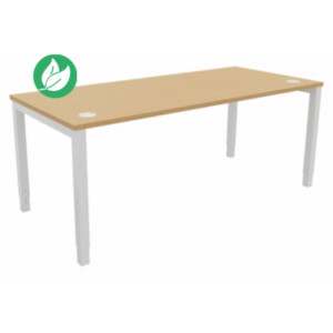 Bureau ajustable en hauteur Burocolor avec obturateurs - L.180 x P.80 cm - Plateau Hêtre - Pieds Blanc Bureau ajustable en hauteur Burocolor avec obturateurs - L.180 x P.80 cm - Plateau Hêtre - Pieds Blanc