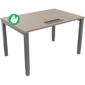 Bureau ajustable en hauteur Burocolor avec trappe d'accès - L.120 x P.80 cm - Plateau Argile - Pieds Aluminium Bureau ajustable en hauteur Burocolor avec trappe d'accès - L.120 x P.80 cm - Plateau Argile - Pieds Aluminium