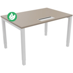 Bureau ajustable en hauteur Burocolor avec trappe d'accès - L.120 x P.80 cm - Plateau Argile - Pieds Blanc Bureau ajustable en hauteur Burocolor avec trappe d'accès - L.120 x P.80 cm - Plateau Argile - Pieds Blanc