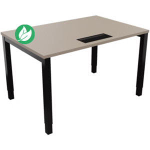 Bureau ajustable en hauteur Burocolor avec trappe d'accès - L.120 x P.80 cm - Plateau Argile - Pieds Noir Bureau ajustable en hauteur Burocolor avec trappe d'accès - L.120 x P.80 cm - Plateau Argile - Pieds Noir