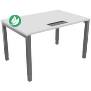 Bureau ajustable en hauteur Burocolor avec trappe d'accès - L.120 x P.80 cm - Plateau Blanc - Pieds Aluminium Bureau ajustable en hauteur Burocolor avec trappe d'accès - L.120 x P.80 cm - Plateau Blanc - Pieds Aluminium
