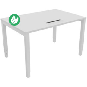 Bureau ajustable en hauteur Burocolor avec trappe d'accès - L.120 x P.80 cm - Plateau Blanc - Pieds Blanc Bureau ajustable en hauteur Burocolor avec trappe d'accès - L.120 x P.80 cm - Plateau Blanc - Pieds Blanc