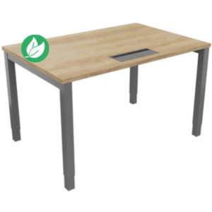 Bureau ajustable en hauteur Burocolor avec trappe d'accès - L.120 x P.80 cm - Plateau Chêne Nebraska - Pieds Aluminium Bureau ajustable en hauteur Burocolor avec trappe d'accès - L.120 x P.80 cm - Plateau Chêne Nebraska - Pieds Aluminium