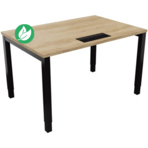 Bureau ajustable en hauteur Burocolor avec trappe d'accès - L.120 x P.80 cm - Plateau Chêne Nebraska - Pieds Noir Bureau ajustable en hauteur Burocolor avec trappe d'accès - L.120 x P.80 cm - Plateau Chêne Nebraska - Pieds Noir