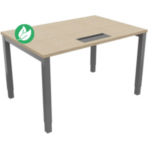 Bureau ajustable en hauteur Burocolor avec trappe d'accès - L.120 x P.80 cm - Plateau Chêne - Pieds Aluminium Bureau ajustable en hauteur Burocolor avec trappe d'accès - L.120 x P.80 cm - Plateau Chêne - Pieds Aluminium