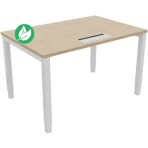 Bureau ajustable en hauteur Burocolor avec trappe d'accès - L.120 x P.80 cm - Plateau Chêne - Pieds Blanc Bureau ajustable en hauteur Burocolor avec trappe d'accès - L.120 x P.80 cm - Plateau Chêne - Pieds Blanc