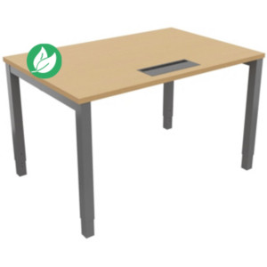 Bureau ajustable en hauteur Burocolor avec trappe d'accès - L.120 x P.80 cm - Plateau Hêtre - Pieds Aluminium Bureau ajustable en hauteur Burocolor avec trappe d'accès - L.120 x P.80 cm - Plateau Hêtre - Pieds Aluminium