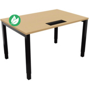 Bureau ajustable en hauteur Burocolor avec trappe d'accès - L.120 x P.80 cm - Plateau Hêtre - Pieds Noir Bureau ajustable en hauteur Burocolor avec trappe d'accès - L.120 x P.80 cm - Plateau Hêtre - Pieds Noir