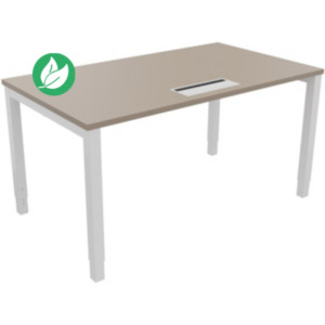 Bureau ajustable en hauteur Burocolor avec trappe d'accès - L.140 x P.80 cm - Plateau Argile - Pieds Blanc Bureau ajustable en hauteur Burocolor avec trappe d'accès - L.140 x P.80 cm - Plateau Argile - Pieds Blanc