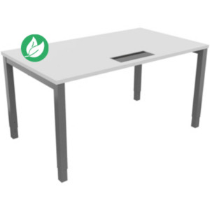 Bureau ajustable en hauteur Burocolor avec trappe d'accès - L.140 x P.80 cm - Plateau Blanc - Pieds Aluminium Bureau ajustable en hauteur Burocolor avec trappe d'accès - L.140 x P.80 cm - Plateau Blanc - Pieds Aluminium