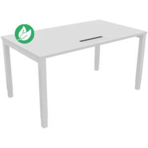 Bureau ajustable en hauteur Burocolor avec trappe d'accès - L.140 x P.80 cm - Plateau Blanc - Pieds Blanc Bureau ajustable en hauteur Burocolor avec trappe d'accès - L.140 x P.80 cm - Plateau Blanc - Pieds Blanc