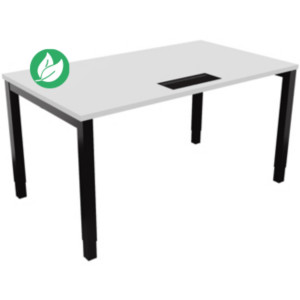 Bureau ajustable en hauteur Burocolor avec trappe d'accès - L.140 x P.80 cm - Plateau Blanc - Pieds Noir Bureau ajustable en hauteur Burocolor avec trappe d'accès - L.140 x P.80 cm - Plateau Blanc - Pieds Noir