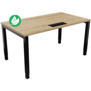 Bureau ajustable en hauteur Burocolor avec trappe d'accès - L.140 x P.80 cm - Plateau Chêne Nebraska - Pieds Noir Bureau ajustable en hauteur Burocolor avec trappe d'accès - L.140 x P.80 cm - Plateau Chêne Nebraska - Pieds Noir