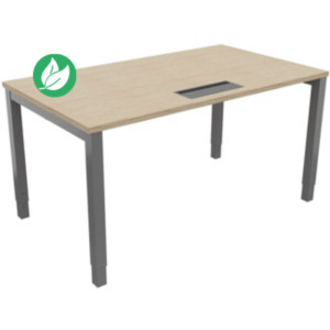 Bureau ajustable en hauteur Burocolor avec trappe d'accès - L.140 x P.80 cm - Plateau Chêne - Pieds Aluminium Bureau ajustable en hauteur Burocolor avec trappe d'accès - L.140 x P.80 cm - Plateau Chêne - Pieds Aluminium