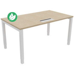 Bureau ajustable en hauteur Burocolor avec trappe d'accès - L.140 x P.80 cm - Plateau Chêne - Pieds Blanc Bureau ajustable en hauteur Burocolor avec trappe d'accès - L.140 x P.80 cm - Plateau Chêne - Pieds Blanc